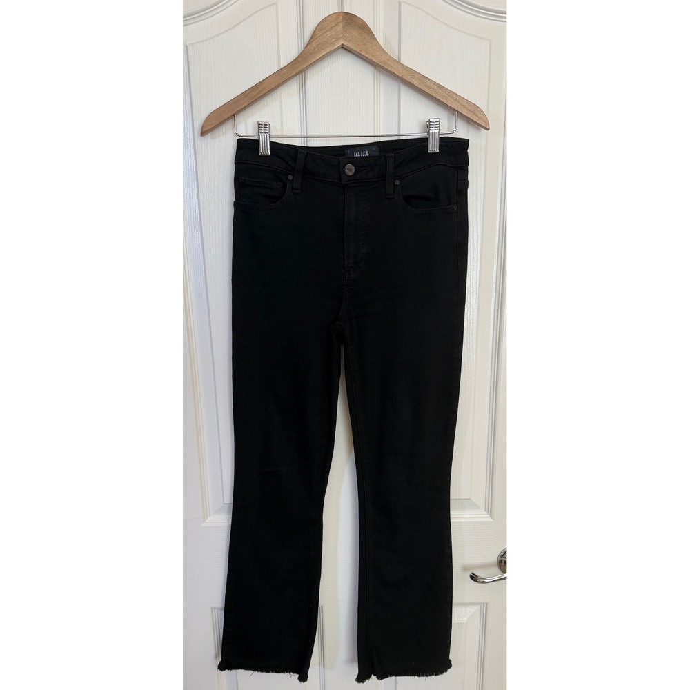 PAIGE Claudine Black Jeans Women's Cut Off Raw Hem Straight Leg Denim 27